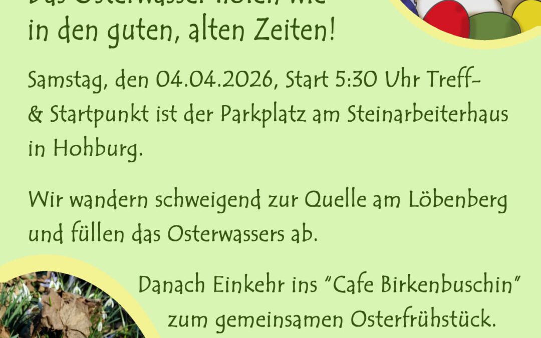 Sa. 04. April 2026 – Osterwasserwanderung
